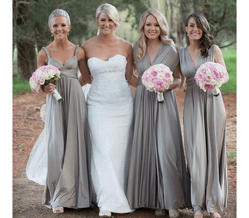 Grey floor length bridesmaid dresses best sale