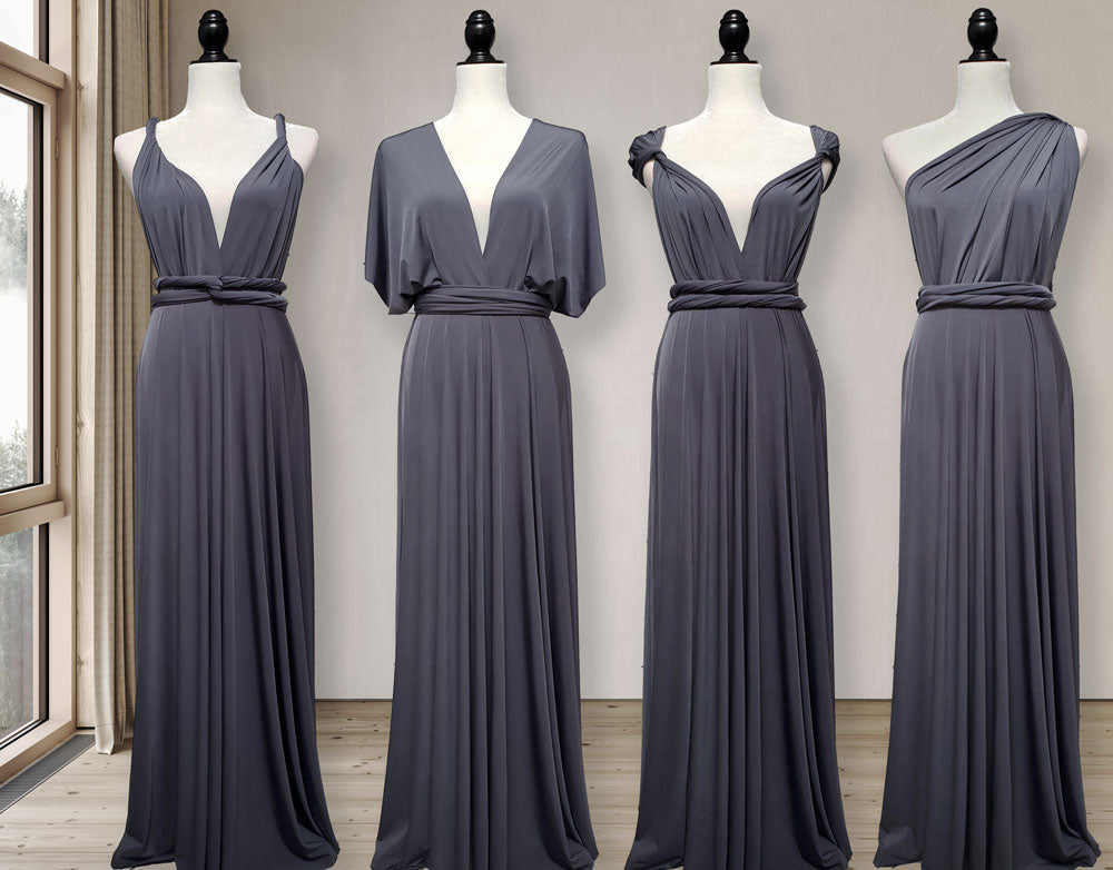 Charcoal Gray Infinity Dress Bridesmaid Multiway Convertible Dress Made in USA