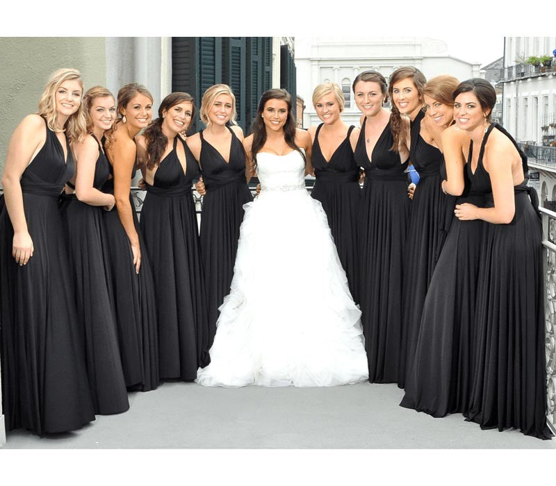 Long black bridesmaid dress with sleeves best sale